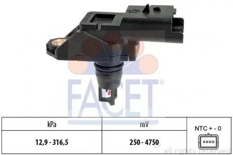 103261 Датчик тиску наддуву Berlingo/Partner 1.6 HDi 10-/Scudo/Jumpy/Expert 2.0 HDi 10- FACET 10.3261 FACET підбір по vin на Brocar