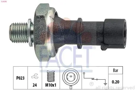70170 Датчик тиску масла (0,2 bar / 1 конт./чорний) Astra J/H/Zafira B/Cruze 03- 1.7CDTi FACET 7.0170 FACET підбір по vin на Brocar