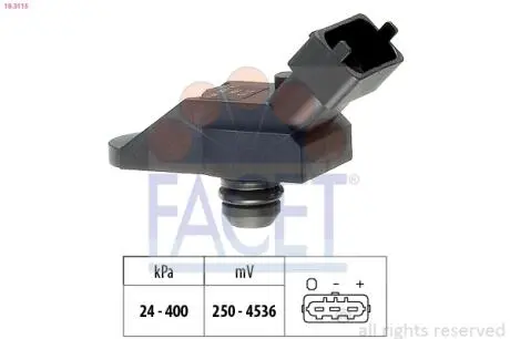 103115 Датчик тиску наддуву (3 конт.) BMW 3(E46)/5(E39,E60)/X5(E53) 2.5D/3.0D 98-10 FACET 10.3115 FACET підбір по vin на Brocar
