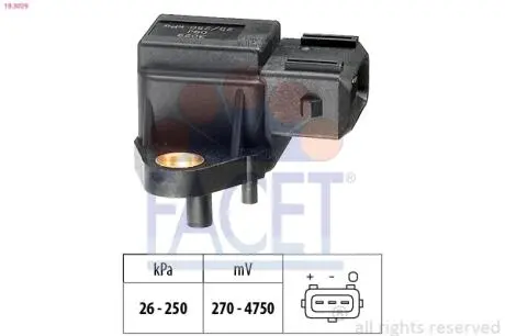 103029 Датчик тиску наддуву (3 конт.) BMW 3(E36)/5(E34,E39)/7(E38) 2.5D 91-07 FACET 10.3029 FACET підбір по vin на Brocar