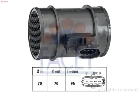 101413 Витратомір повітря (4 конт.) Doblo/Combo 10- 1.3/1.6/2.0D/Ducato 2.3D 06- FACET 10.1413 FACET підбір по vin на Brocar