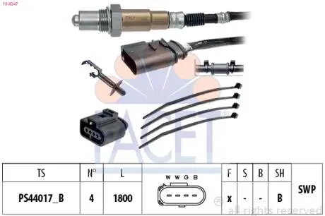 108247 Лямбда-зонд Audi A4/A6/ Skoda Octavia/ VW Bora/Golf/Passat 1.0-6.0 94-10 FACET 10.8247 FACET підбір по vin на Brocar