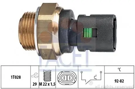 75128 Датчик включения вентилятора (t 92°C) MASTER/TRAFIC/MEGANE 1.4-2.8 89-03 FACET 7.5128 FACET подбор по vin на Brocar