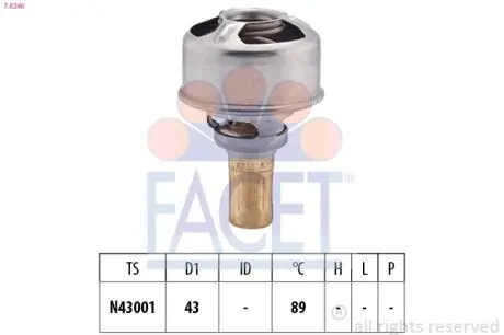 78246 Термостат Renault Trafic/ Clio/Espace/Volvo 340-360 1.0-2.2i 80- (88 C) FACET 7.8246 FACET підбір по vin на Brocar