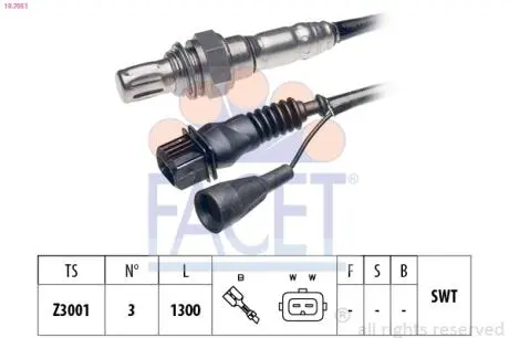 107051 Лямбда-зонд (3 пров., 710mm) AUDI 100/80/A6/VW PASSAT 1.8-4.2 85-99 FACET 10.7051 FACET подбор по vin на Brocar
