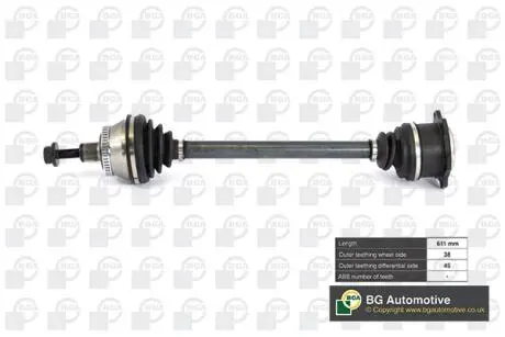 DS9621LA Піввісь Passat/Superb 1.9 TDI/2.5 TDI/2.3 i / 2.8 i 00-05 (38/45) 611mm Л. BGA DS9621LA BGA підбір по vin на Brocar