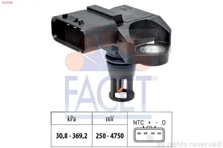 103158 Датчик тиску наддуву Astra H/J/Meriva/Zafira 1.2-1.8 CDTi 03- FACET 10.3158 FACET підбір по vin на Brocar
