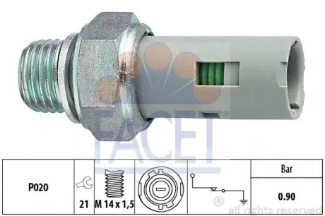 70153 Датчик тиску масла (0,9 bar / 1 конт./чорний) KANGOO 1.1-2.5D 97- FACET 7.0153 FACET підбір по vin на Brocar