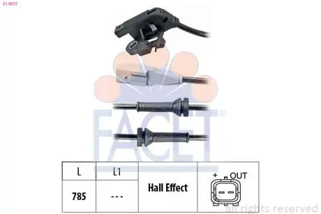 210031 Датчик ABS Citroen C4 I, II / Peugeot 307 1.4 - 2.0 D 00-Задній Л / Пр FACET 21.0031 FACET підбір по vin на Brocar
