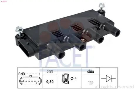 96323 Котушка запалювання Fiat 500/Panda/Grande Punto/Punto 1.2/1.4 03- FACET 9.6323 FACET підбір по vin на Brocar