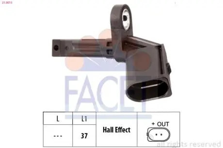 210015 Датчик ABS Audi A4, A5, A6, A7, A8, Q5, R8 / VW PHAETON 02-передн Пр FACET 21.0015 FACET підбір по vin на Brocar