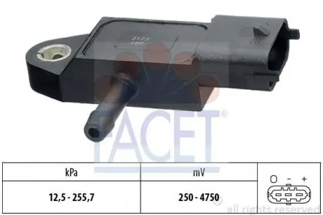 103122 Датчик тиску наддуву (3 конт.) KANGOO/TRAFIC 1.5/1.9DCI 99- FACET 10.3122 FACET підбір по vin на Brocar