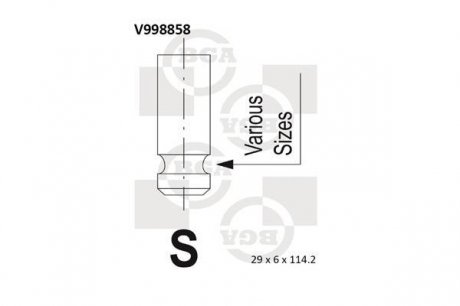 V998858 Клапан выпуск (29х6х114.2)Mitsubishi Galant/L300 2.0i -03 (4G63) BGA V998858 BGA підбір по vin на Brocar
