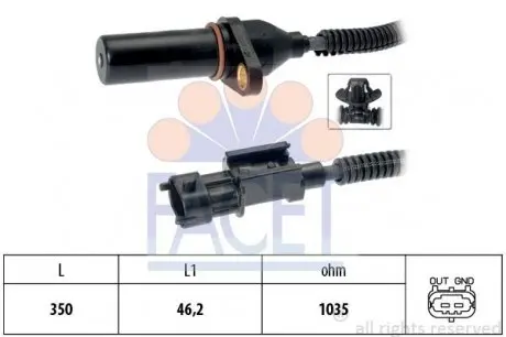 90571 Датчик коленвала Hyundai i30 1.4/1.6 07- /Kia Ceed 1.4/1.8 07- FACET 9.0571 FACET подбор по vin на Brocar