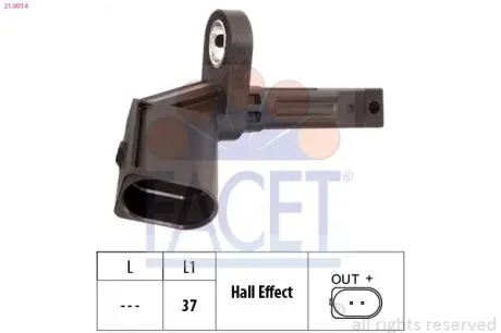 210014 Датчик ABS Audi A4, A5, A6, A7, A8, Q5, R8 / VW PHAETON 02-передн Л FACET 21.0014 FACET підбір по vin на Brocar