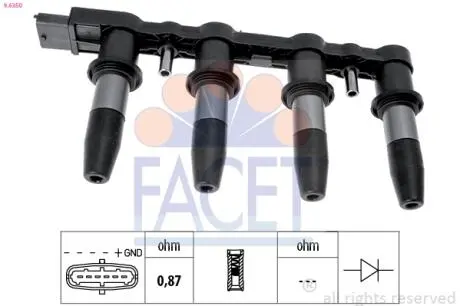 96350 Катушка зажигания Astra 00-10/Vectra 06-/Insignia 08- 1.6/1.8 FACET 9.6350 FACET подбор по vin на Brocar