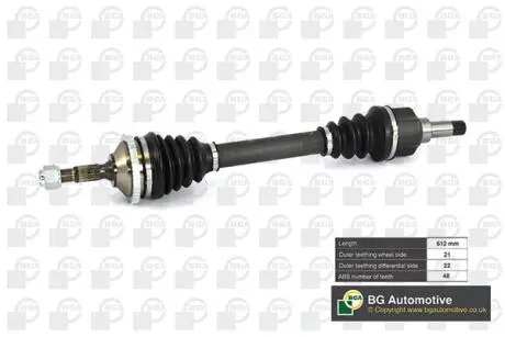 DS6714LA Піввісь Peugeot 206 1.1-1.6 98-09 (21/22) 612mm (+ABS 48z) Л. BGA DS6714LA BGA підбір по vin на Brocar