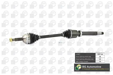 DS2351RA Полуось Ford Transit 06-12 2.2TDCi (28/36) 1057mm Пр. BGA DS2351RA BGA підбір по vin на Brocar