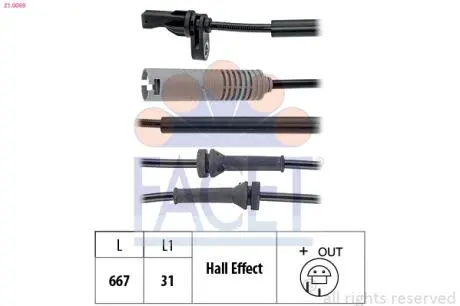 210089 Датчик ABS BMW 1 (E81, E88), 3 (E90) 05-передн Л / Пр FACET 21.0089 FACET підбір по vin на Brocar