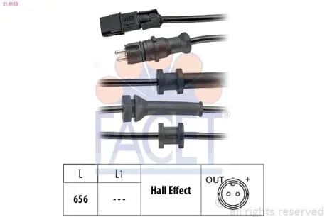 210153 Датчик ABS Renault Laguna 01-зад Л / Пр (603 mm) FACET 21.0153 FACET підбір по vin на Brocar