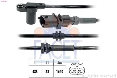 212048 Датчик ABS передній Combo / Corsa C 01 - (510 мм) FACET 21.2048 FACET підбір по vin на Brocar