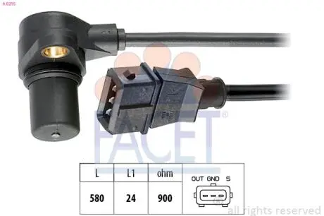 90215 Датчик коленвала Audi A4/VW PASSAT 2.8 96-02 FACET 9.0215 FACET підбір по vin на Brocar