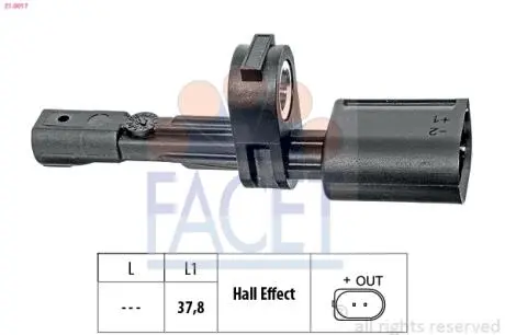 210017 Датчик ABS VW CADDY III 04- задний Л/Пр FACET 21.0017 FACET подбор по vin на Brocar