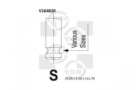 V164820 Клапан впуск. LANCER 1.6 03- BGA V164820 BGA подбор по vin на Brocar