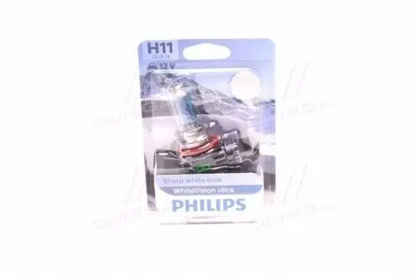 12362WVUB1 Лампа накалу H11 WhiteVision ultra 12V 55W PGJ19-2 (+60) (4000K) 1шт. blister (вир-во Philips) PHILIPS підбір по vin на Brocar