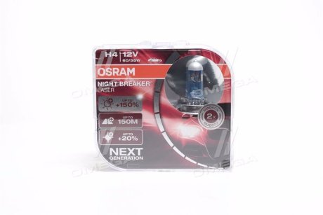 64193NLHCB Автолампа Osram 64193nlhcb Night Breaker Laser H4 P43t 55 W 60 W прозрачно-голубая OSRAM подбор по vin на Brocar