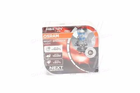 9006NLHCB Автолампа Osram 9006nlhcb Night Breaker Laser HB4 P22d 51 W прозрачно-голубая OSRAM підбір по vin на Brocar