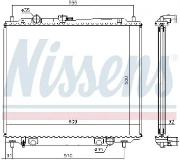 62801 Радиатор охлаждения MITSUBISHI PAJERO (V10, 40) (90-) 2.8 TD (пр-во Nissens) NISSENS подбор по vin на Brocar