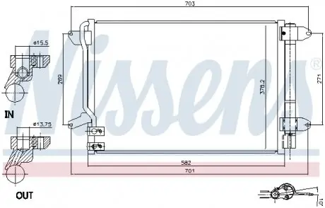 940238 Радіатор кондиціонера VOLKSWAGEN JETTA IV (10-) 2.0 FSi (пр-во Nissens) NISSENS підбір по vin на Brocar