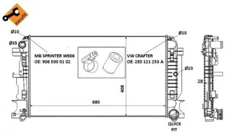 53885 Радиатор охлаждения MB Sprinter/VW Crafter 06- (+AC/-AC) NRF подбор по vin на Brocar