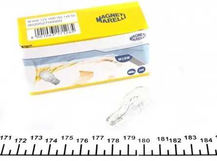 002052700000 Лампа накалу T15 12V 16W W16W W2,1x9,5d (пр-во Magneti Marelli) MAGNETI MARELLI підбір по vin на Brocar
