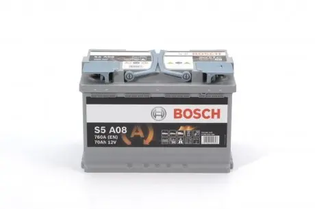 0092S5A080 Акумулятор BOSCH 12В 70Ah/760А START&STOP AGM (R+) BOSCH підбір по vin на Brocar
