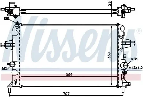 630704 Радиатор охлаждения OPEL ASTRA G (98-) 1.6i (пр-во Nissens) NISSENS підбір по vin на Brocar