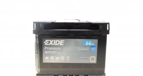 EA640 Аккумуляторная батарея 64Ah/640A (242x175x190/+R/B13) Premium EXIDE подбор по vin на Brocar