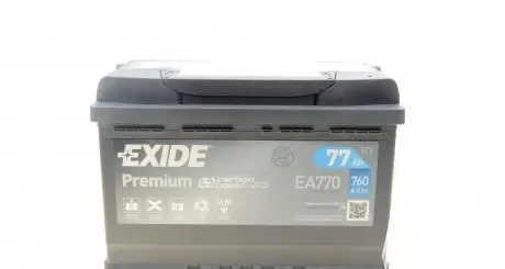 EA770 Аккумуляторная батарея 77Ah/760A (278x175x190/+R/B13) Premium EXIDE подбор по vin на Brocar