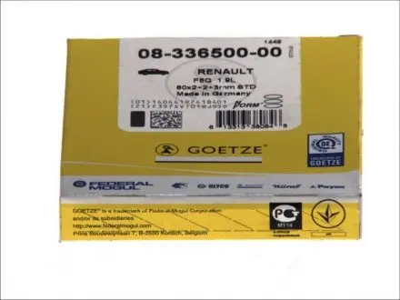 0833650000 Кільця поршневі (1cyl) Renault 80.00 (2/2/3) 1.9D F8 GOETZE підбір по vin на Brocar