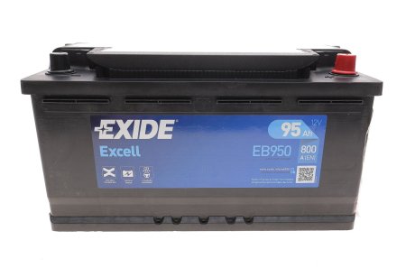 EB950 Аккумуляторная батарея 95Ah/800A (352x175x190/+R/B13) Excell EXIDE підбір по vin на Brocar