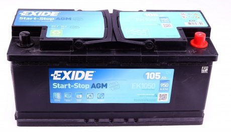EK1050 Аккумуляторная батарея 105Ah/950A (392x175x190/+R/B13) (Start-Stop AGM) EXIDE подбор по vin на Brocar