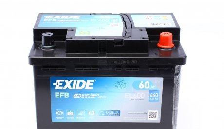 EL600 Аккумуляторная батарея 60Ah/640A (242x175x190/+R/B13) (Start-Stop EFB) EXIDE подбор по vin на Brocar