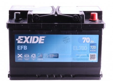 EL700 Аккумуляторная батарея 70Ah/760A (278x175x190/+R/B13) (Start-Stop EFB) EXIDE підбір по vin на Brocar