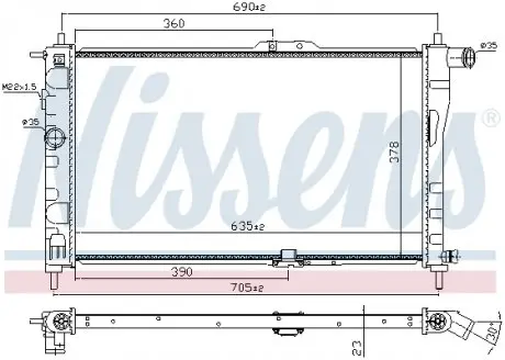 61651A Радиатор охлаждения DAEWOO NEXIA (94-) (пр-во Nissens) NISSENS підбір по vin на Brocar
