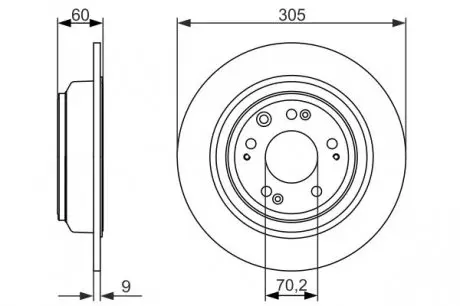 0986479740 Диск гальмівний (задній) Honda Accord VIII/IX 08- (305x9) BOSCH підбір по vin на Brocar
