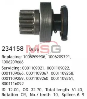 234158 Бендикс стартера Volkswagen,Audi,Skoda (пр-во CARGO) CARGO підбір по vin на Brocar