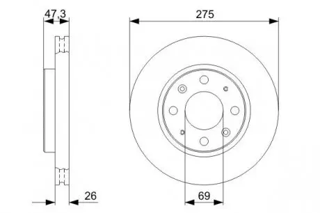 0986479369 Диск тормозной KIA CERATO(15) передн. (пр-во Bosch) BOSCH підбір по vin на Brocar