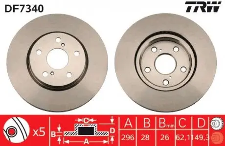 DF7340 Диск тормозной LEXUS IS250 передн. (пр-во TRW) TRW підбір по vin на Brocar