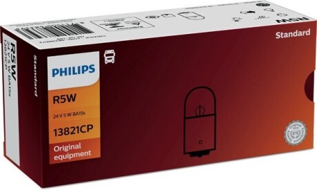 13821CP Автолампа Philips 13821cp Standard R5W BA15s 5 W прозрачная PHILIPS підбір по vin на Brocar